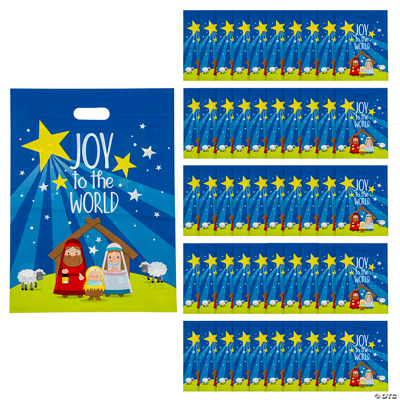 12 1/2" x 17" Bulk 50 Pc. Large Nativity Joy to the World Plastic Goody Bags Image