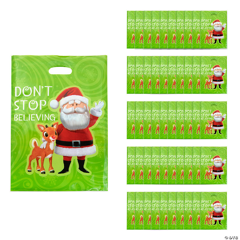 12 1/2" x 17" Bulk 50 Pc. Large Rudolph the Red-Nosed Reindeer<sup>&#174;</sup> Plastic Goody Bags Image