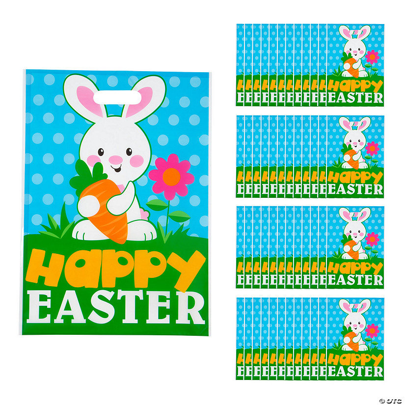 12 1/2" x 17" Bulk Large Happy Easter Plastic Goody Bags - 50 Pc. Image