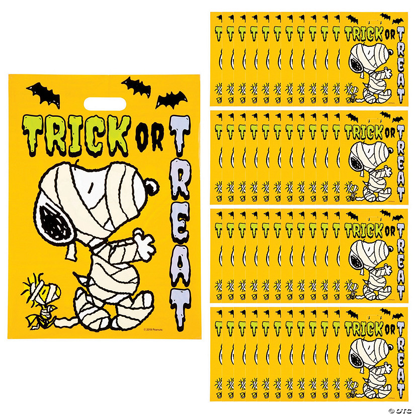 12 12 X 17 Bulk Large Peanuts® Snoopy Halloween Trick Or Treat Plastic Goody Bags 50 Pc 