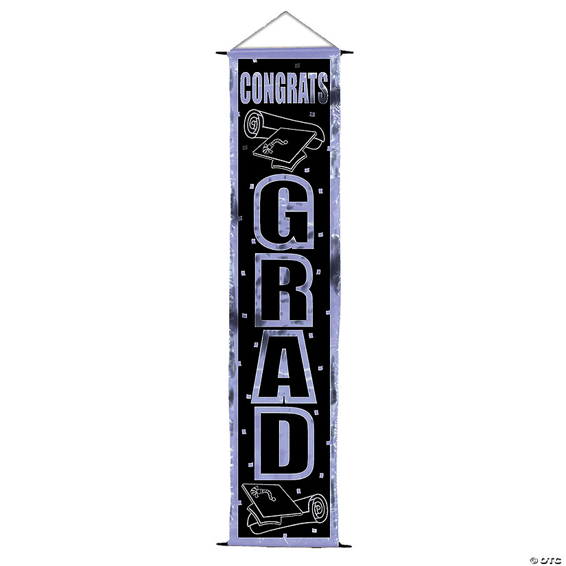 12 1/4" x 56 1/2" Congrats Grad Black & Silver Hanging Door Panel Image