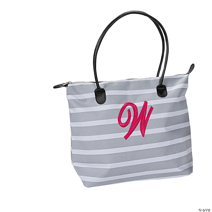12 1/4" x 7" x 11 1/2" Large Monogrammed Striped Nylon Tote Bag Image