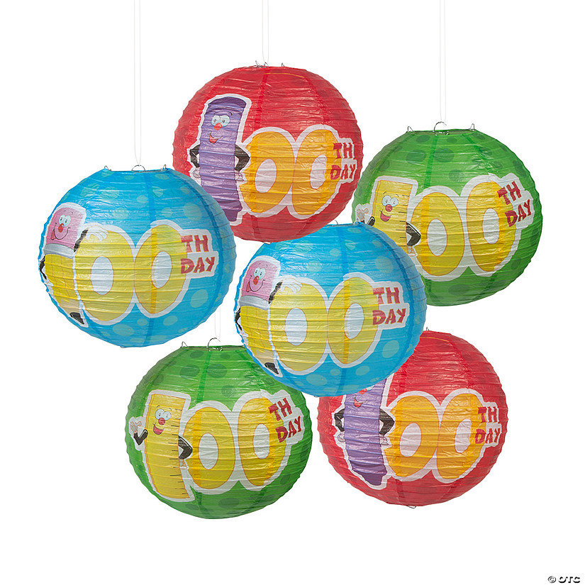 12" 100th Day of School Classroom Hanging Paper Lanterns - 6 Pc. Image