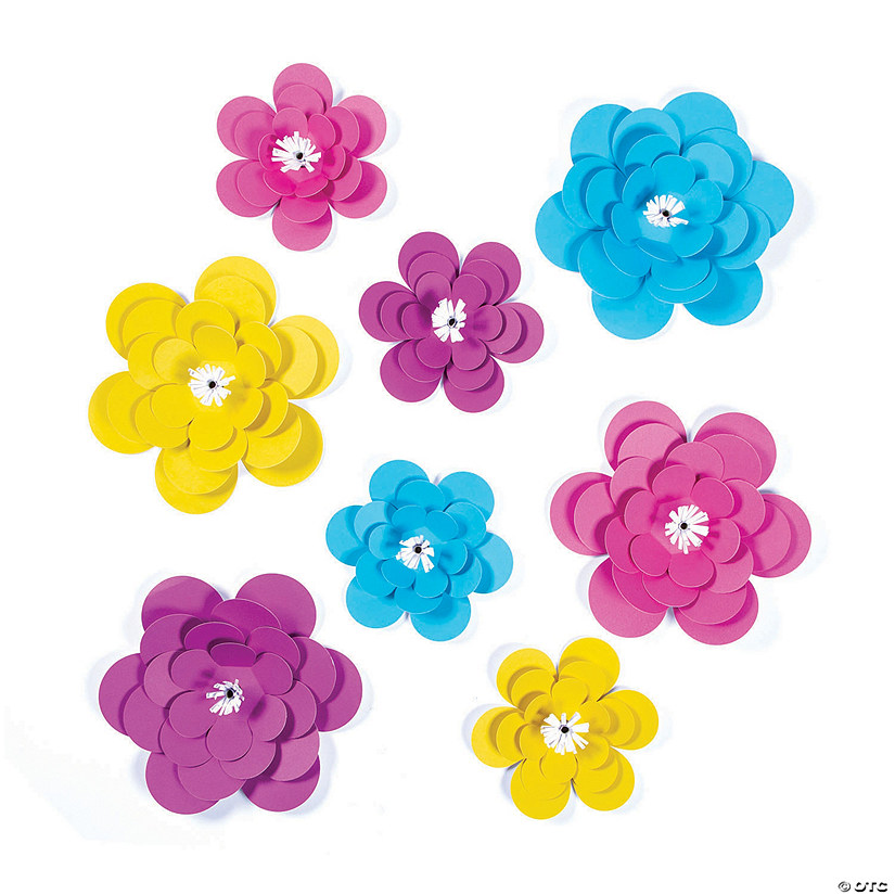 12" - 14" Assorted Bright Paper Flowers Party D&#233;cor - 12 Pc. Image