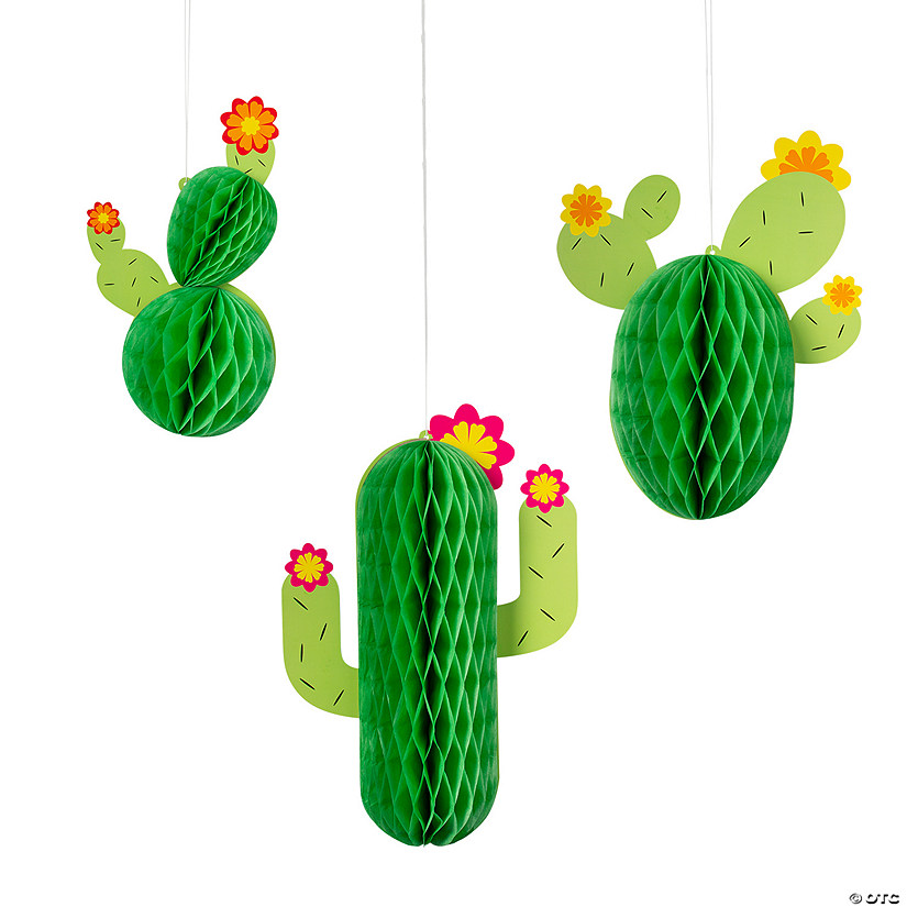 12" - 15 3/4" Cactus Hanging Honeycomb Decorations - 3 Pc. Image