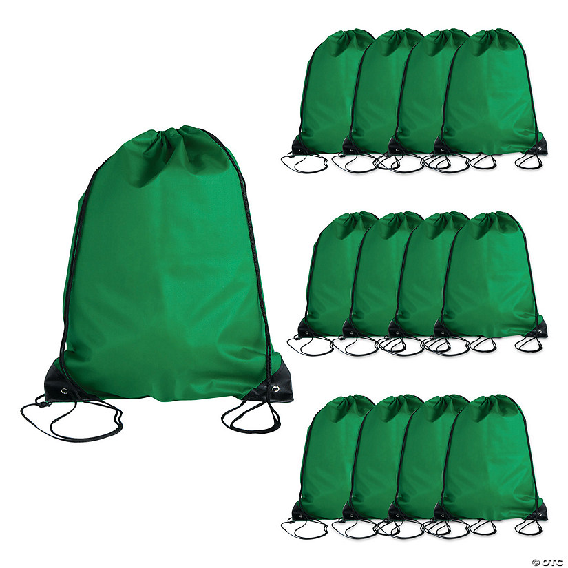 12 3/4" x 15 1/2" Large Green Nylon Drawstring Bags - 12 Pc. Image