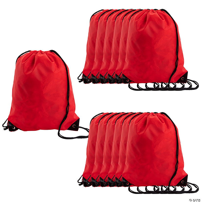 12 3/4" x 15 1/2" Large Red Nylon Drawstring Bags - 12 Pc. Image