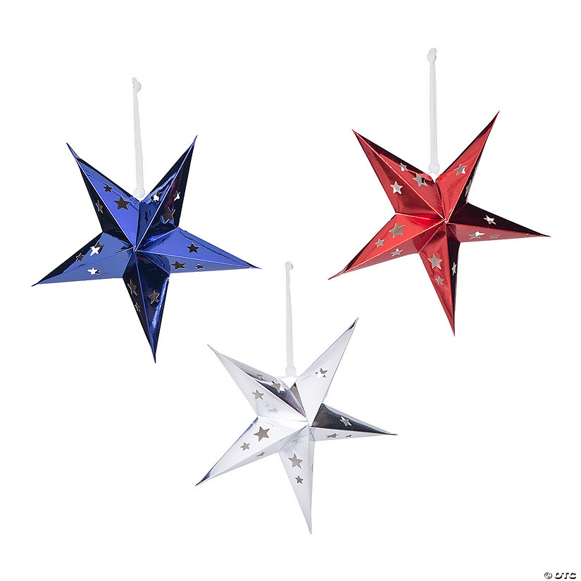 12" 3D Patriotic Stars Hanging Decorations - 3 Pc. Image