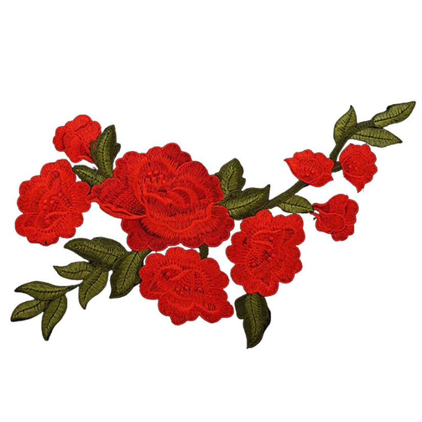 12.5" x 8" Red Large Rose Embroidered Patch 12 Pack Image