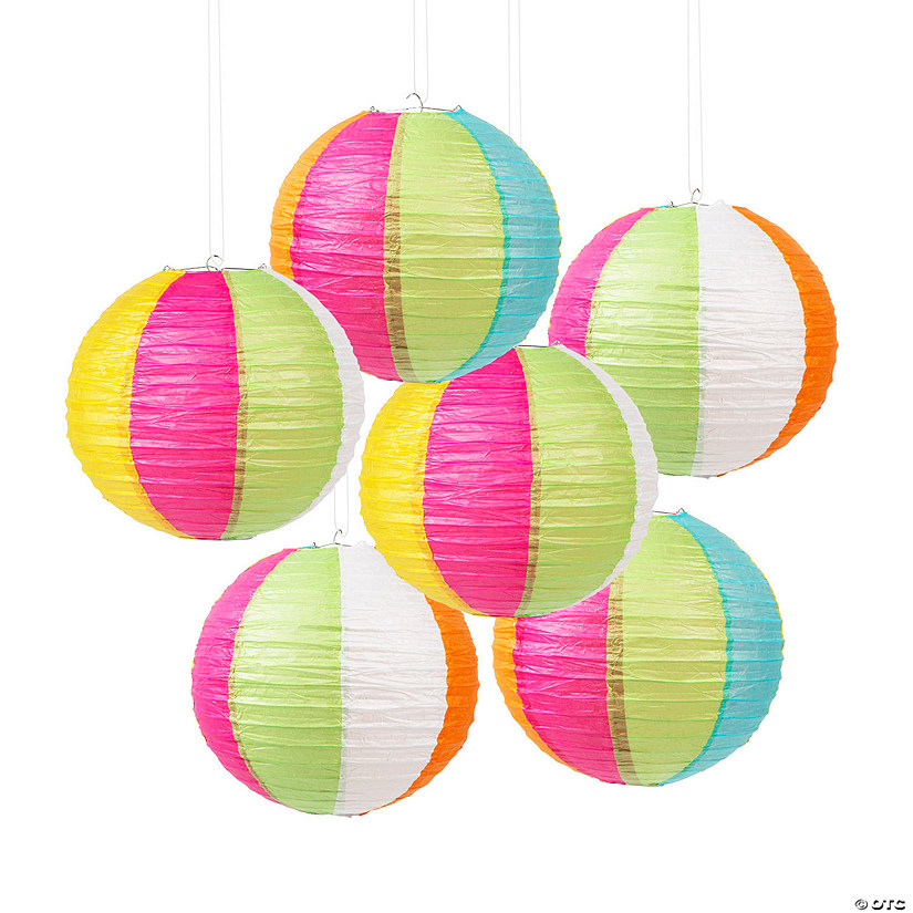 12" Beach Ball Hanging Paper Lanterns 6 Pc. Oriental Trading