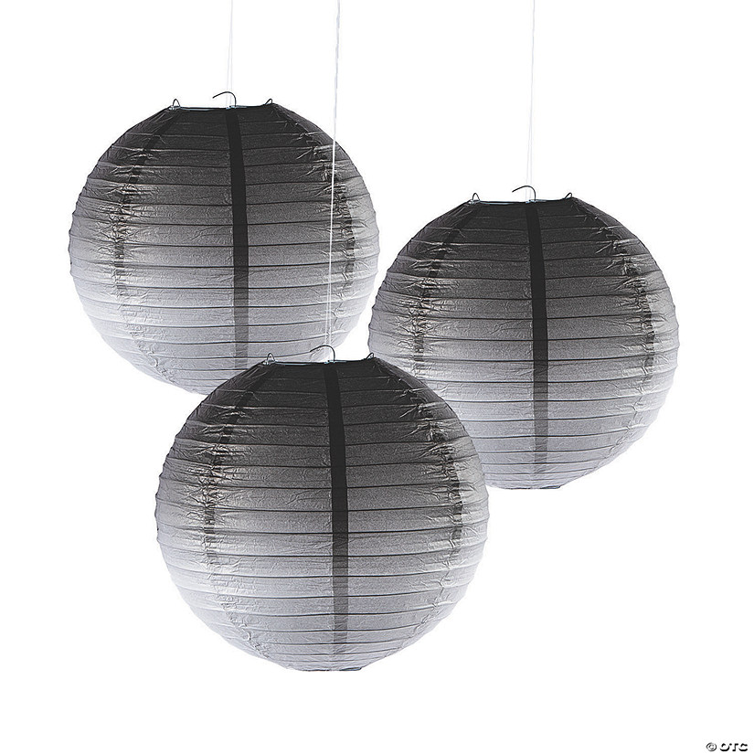 12" Black Ombre Hanging Paper Lanterns - 3 Pc. Image