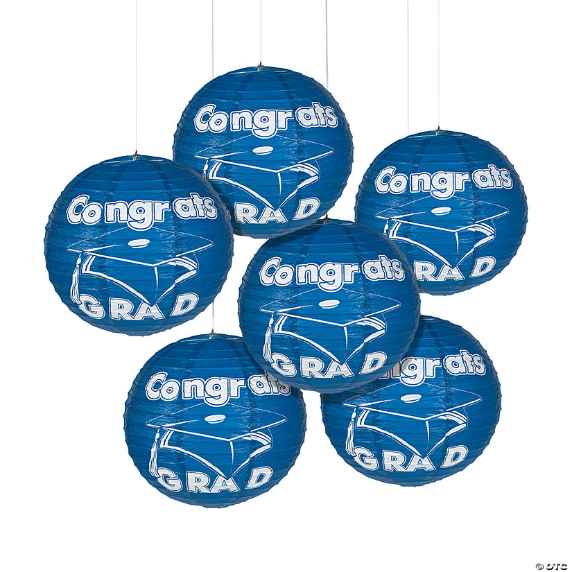 12" Blue Congrats Grad Hanging Paper Lanterns - 6 Pc. Image