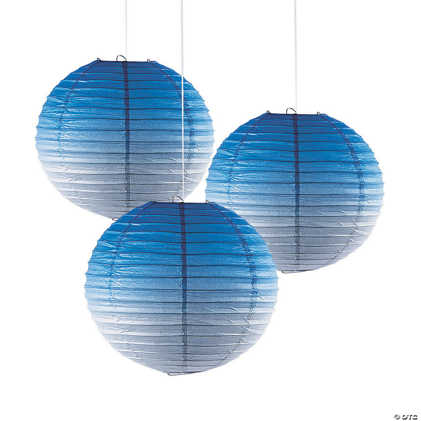 12" Blue Ombre Hanging Paper Lanterns - 3 Pc. Image