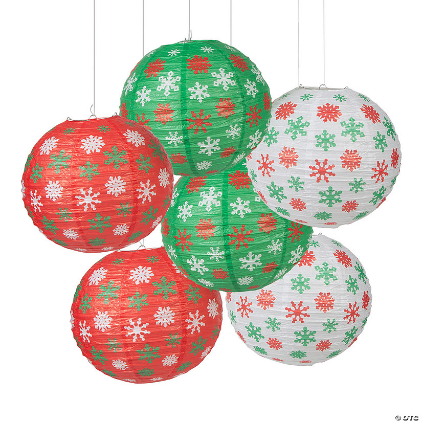 12" Christmas Snowflake Hanging Paper Lanterns - 6 Pc. Image