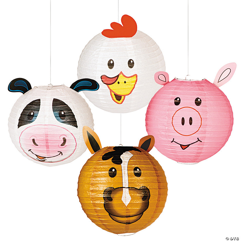 12" Farm Party Hanging Paper Lanterns &#8211; 4 Pc. Image