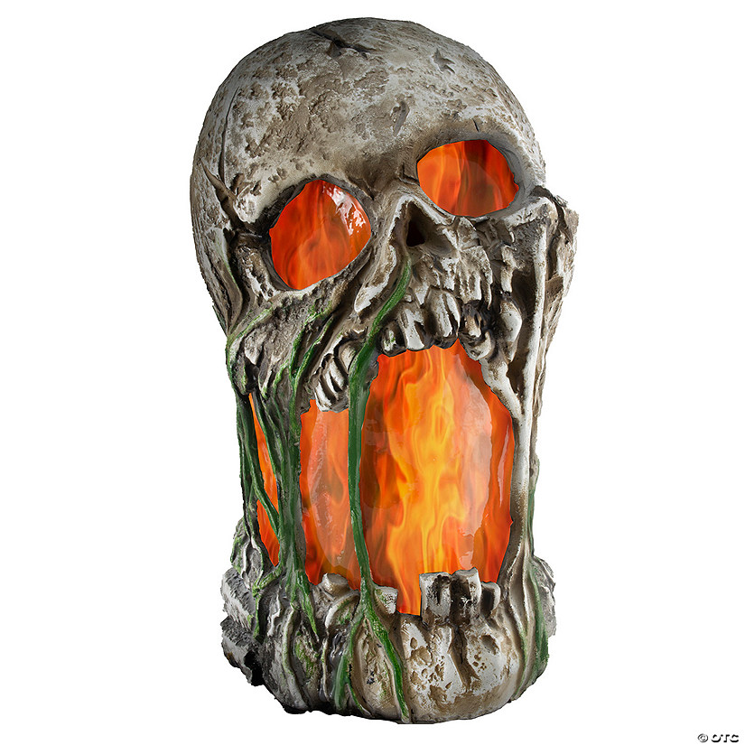 12" Flaming Rotted Skull Animated Prop Image