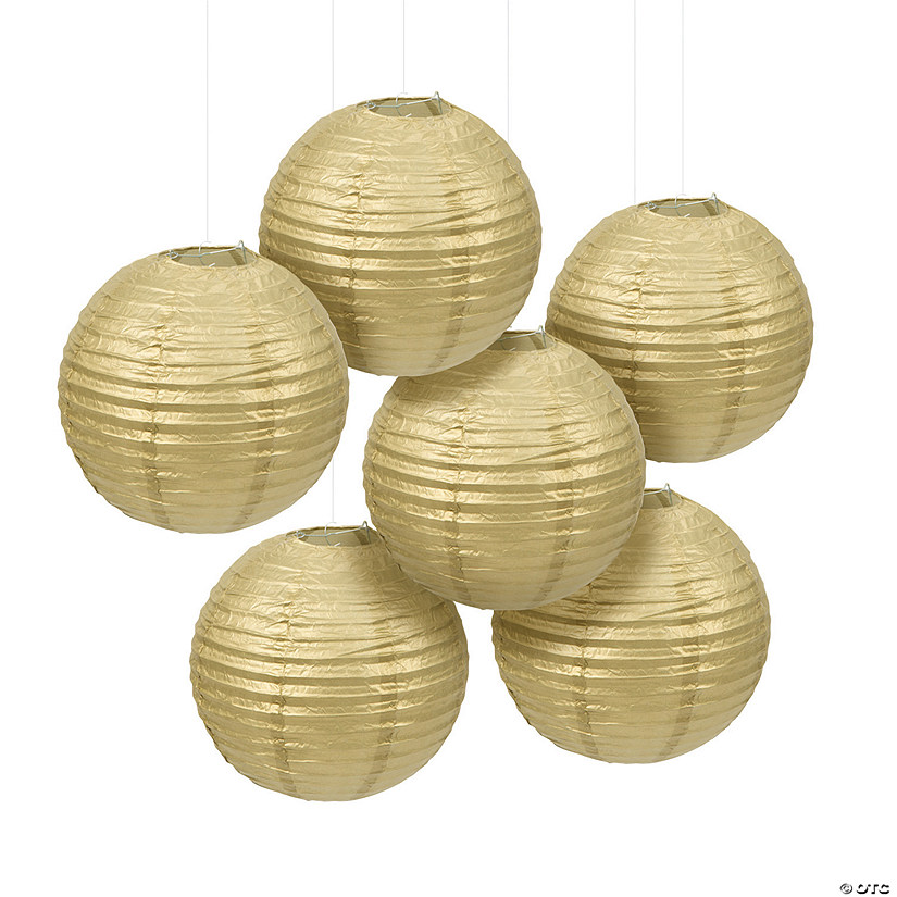 12" Gold Hanging Paper Lanterns - 6 Pc. Image