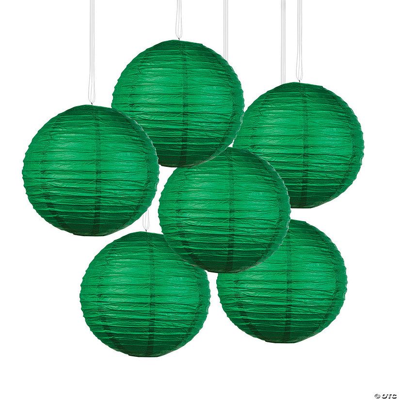 12" Green Hanging Paper Lanterns - 6 Pc. Image