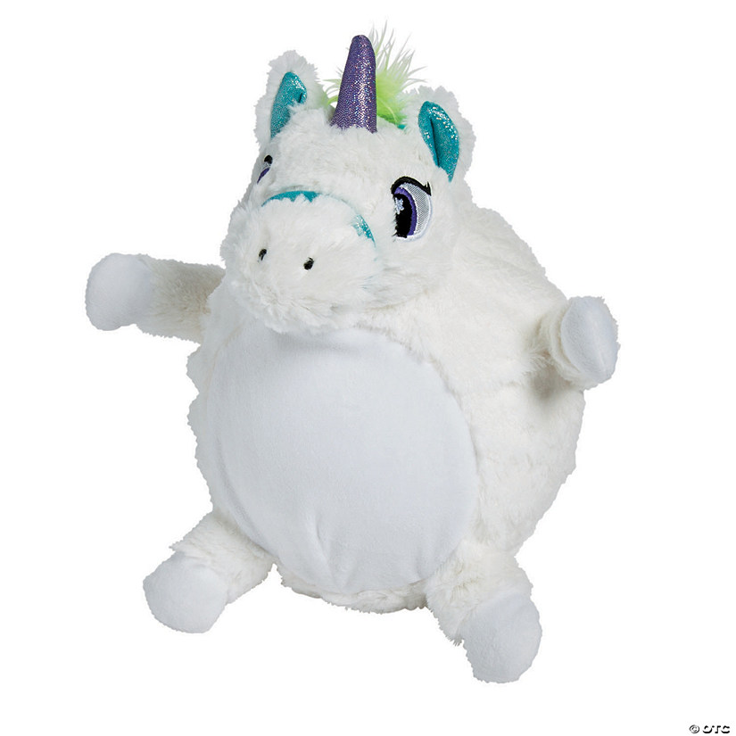 12" Inflatable White Stuffed Unicorn with Multicolor Hair Image