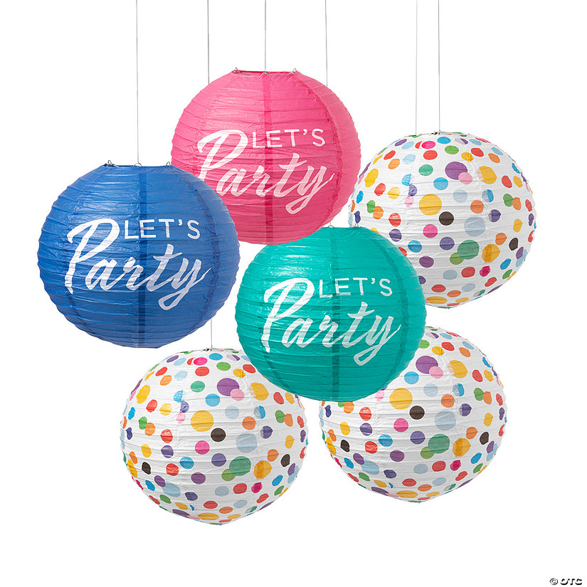 12" Let&#8217;s Party Polka Dot Hanging Paper Lanterns - 6 Pc. Image
