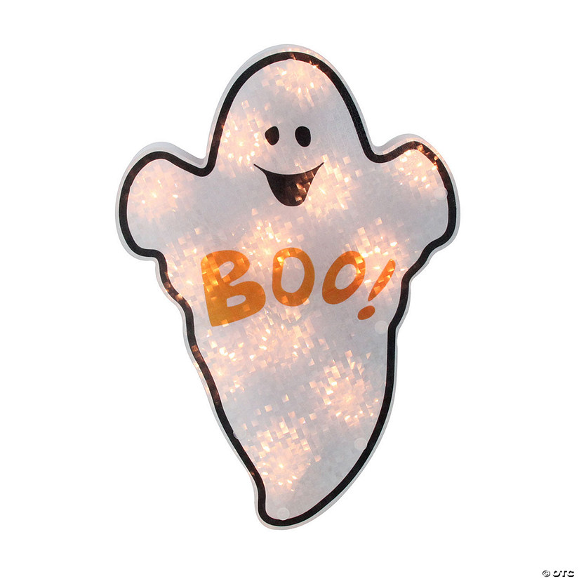 12" Lighted Holographic Ghost Halloween Window Silhouette Decoration Image