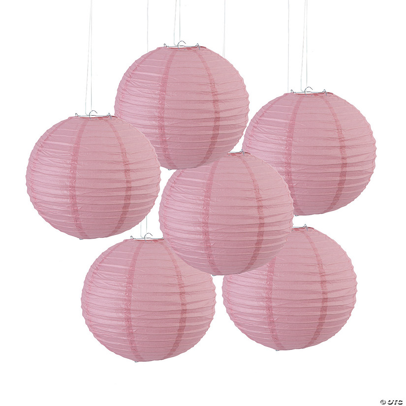 12" Medium Dusty Rose Hanging Round Paper Lanterns - 6 Pc. Image