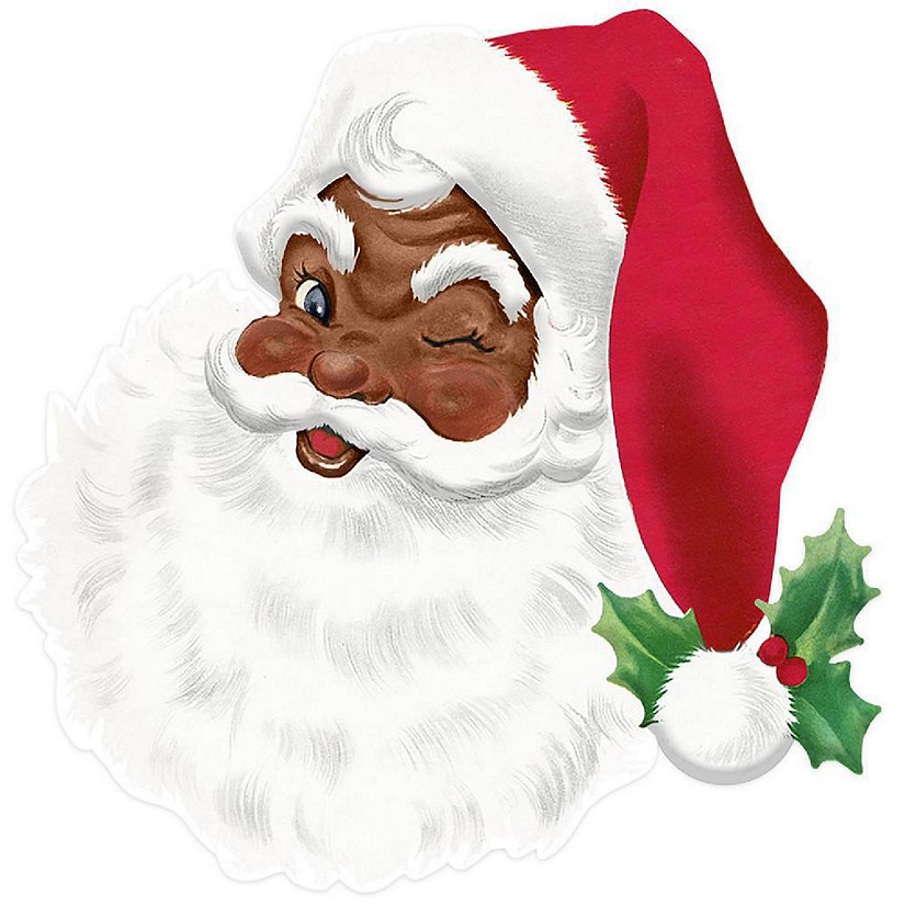 12" Metal Embossed African Santa Face Image