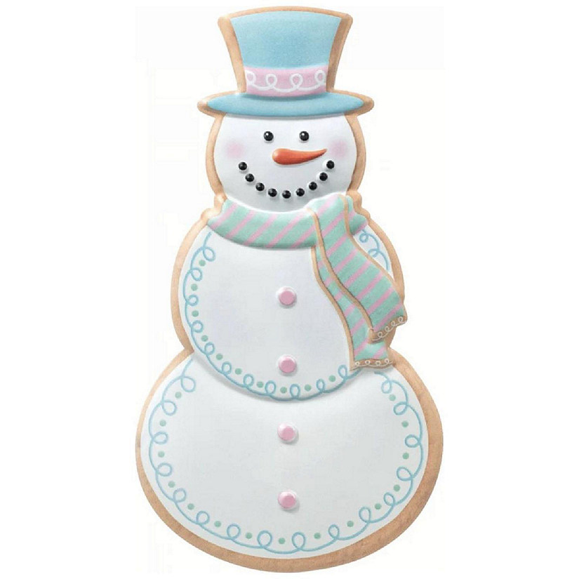 12" Metal Embossed Snowman Cookie: Pink/Blue Image