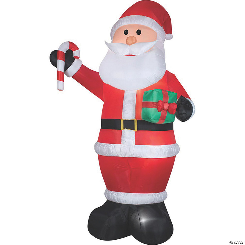 12' Outdoor Blow Up Inflatable Santa with Gift & Candy Cane Image