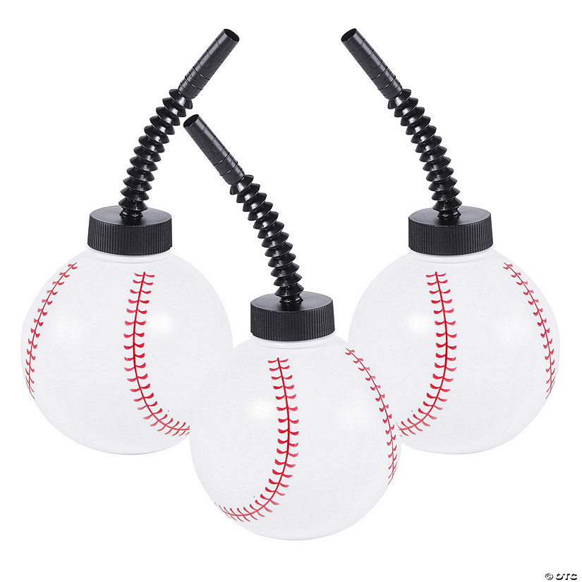 12 oz. Baseball Reusable BPA-Free Plastic Cups with Lids & Straws - 8 Ct. Image