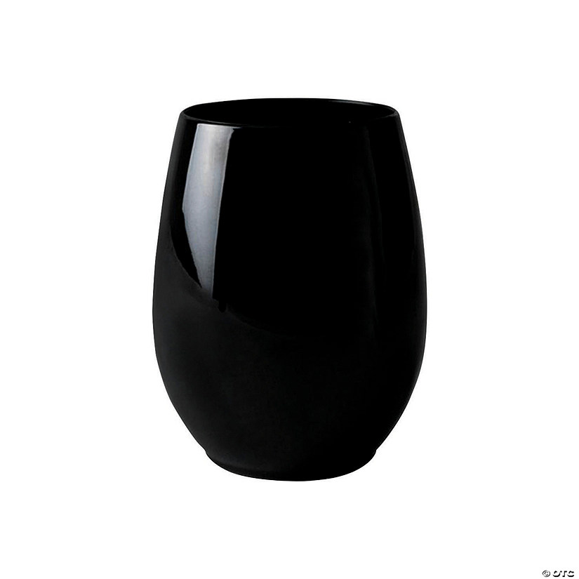 12 oz. Black Elegant Stemless Plastic Wine Glasses (32 Glasses) Image