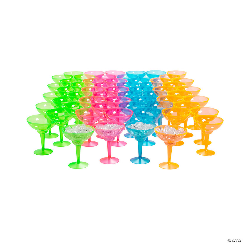12 oz. Bulk 60 Ct. Neon Disposable Plastic Margarita Glass Assortment Image