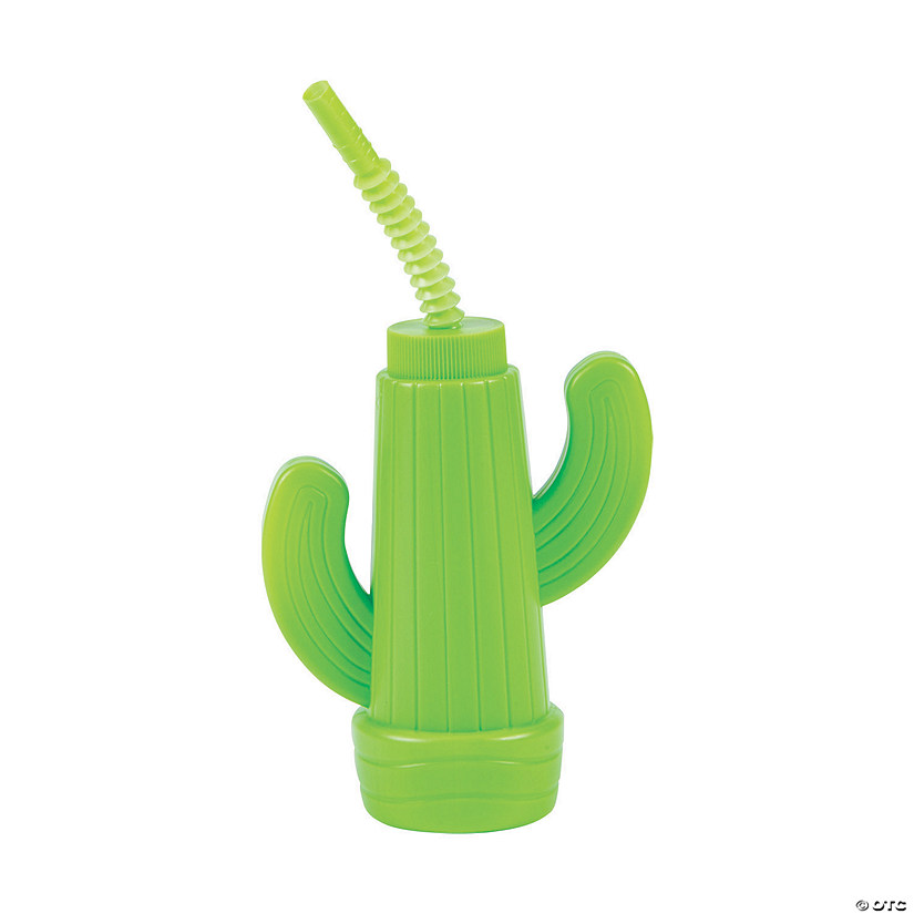 12 oz. Cactus Reusable BPA-Free Plastic Cups with Lids & Straws - 12 Ct. Image