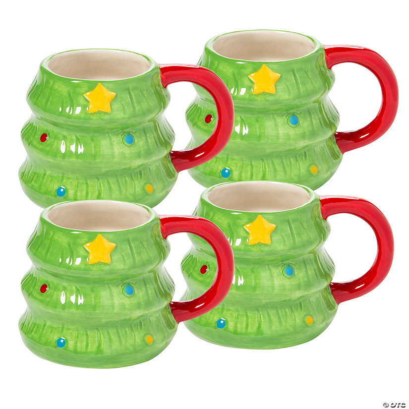 12 oz. Christmas Tree Reusable Ceramic Mugs - 4 Ct. Image