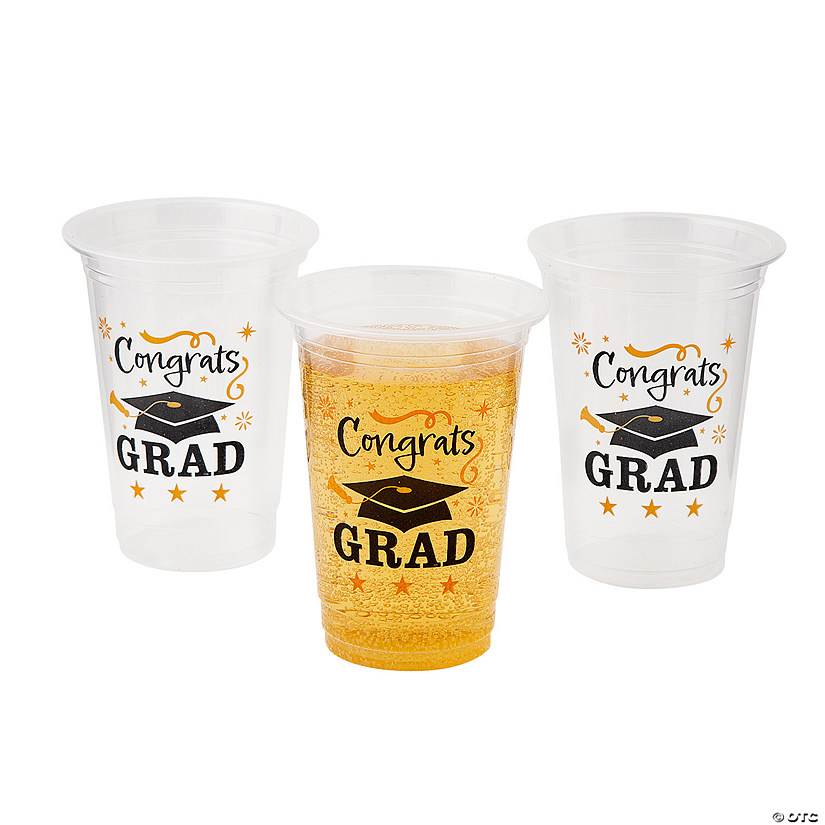 12 oz. Congrats Grad Party Disposable Clear Plastic Cups - 25 Ct. Image