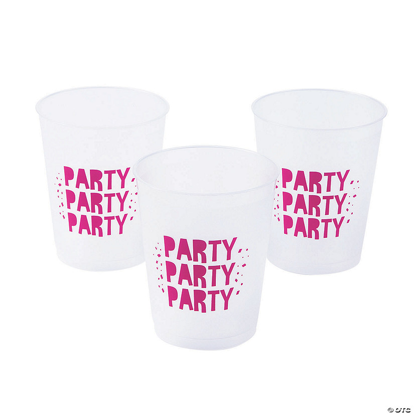 12 oz. Party Party Party Frosted Reusable Plastic Cups - 12 Ct. Image