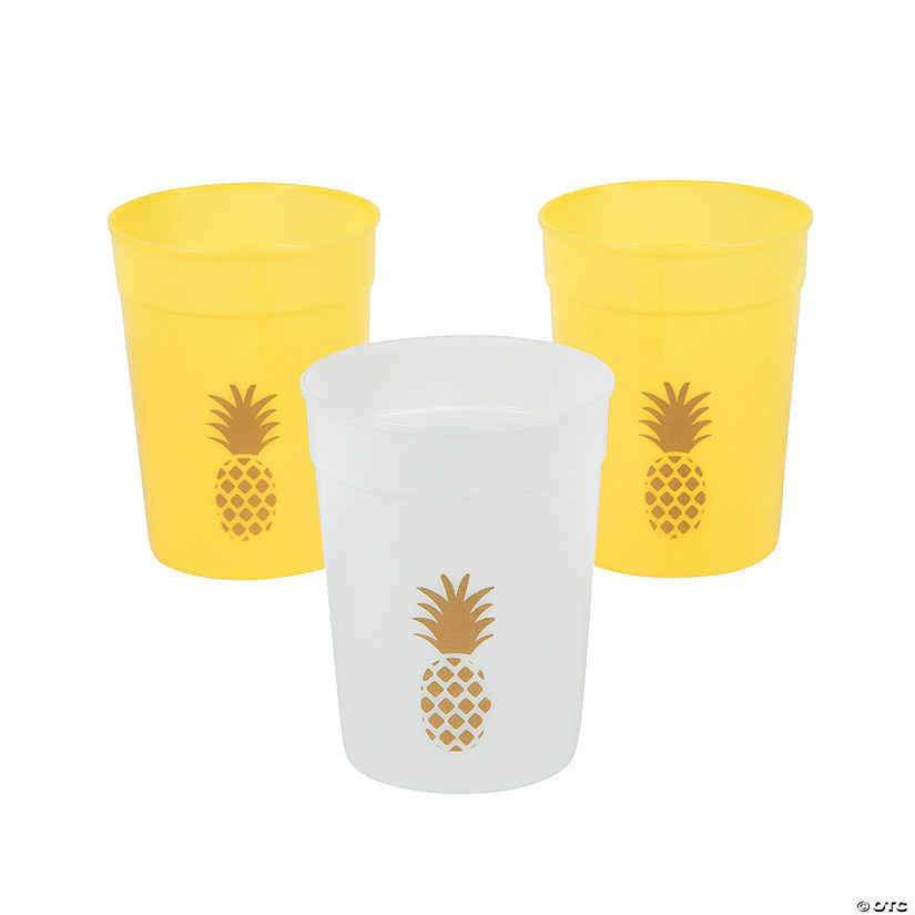12 oz. Pineapple Icon White & Gold Reusable BPA-Free Plastic Tumblers - 12 Ct. Image