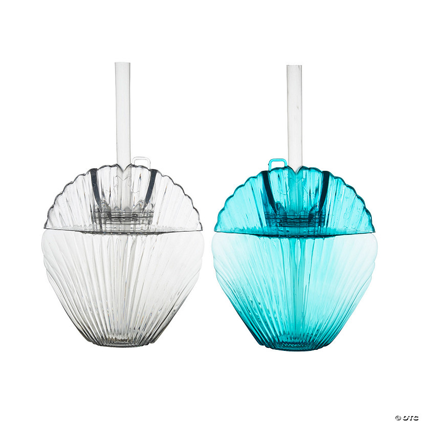 12 oz. Sea Shell Reusable BPA-Free Plastic Cups with Lids &amp; Straws - 6 Ct. Image