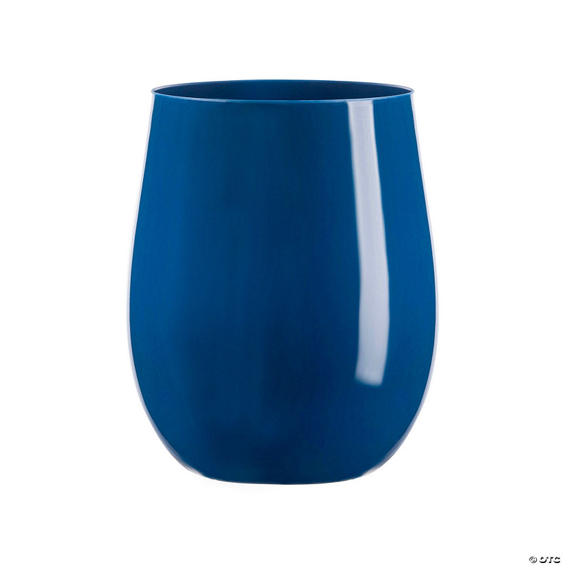 12 oz. Solid Navy Elegant Stemless Plastic Wine Glasses - (32 Glasses) Image