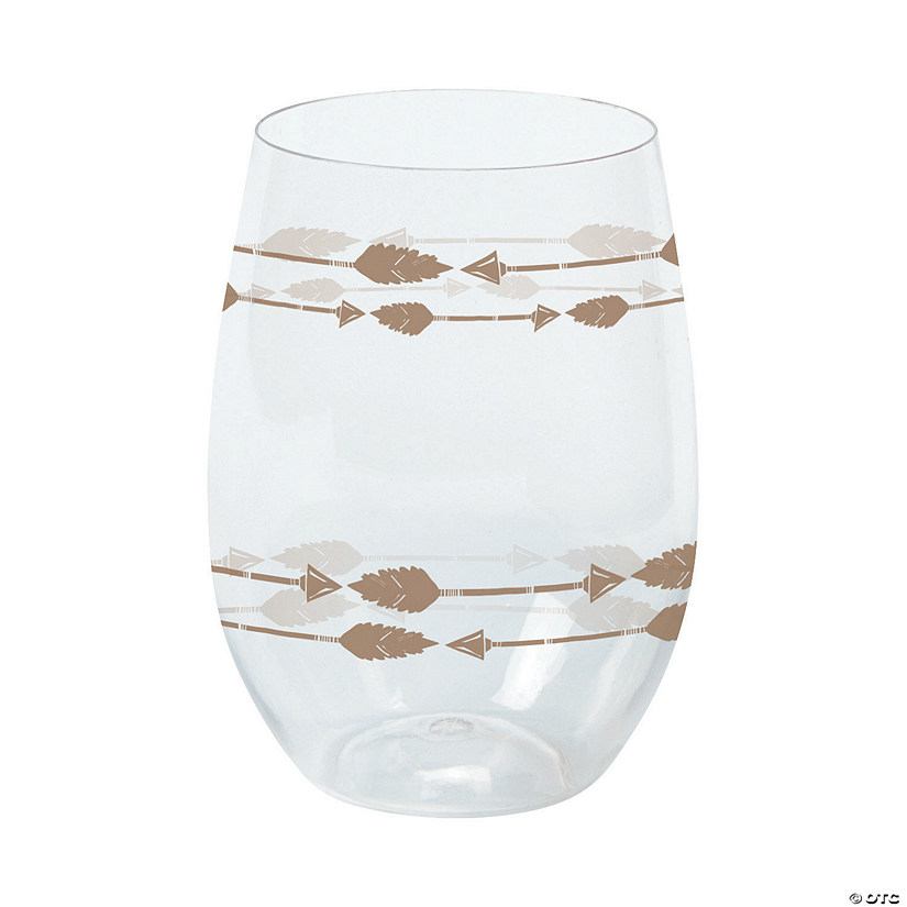 12 oz. Tribal Baby Shower Reusable Plastic Stemless Wine Glasses - 6 Ct. Image