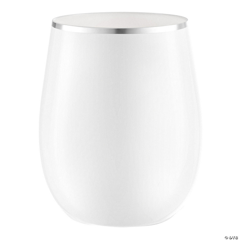 12 oz. White with Silver Elegant Stemless Plastic Wine Glasses 64