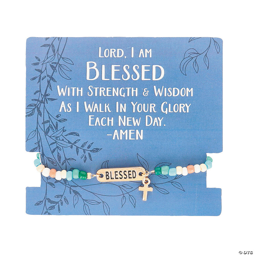 12 Pc. 8&quot; circ. Religious Blessed Bracelets Handout with Card for 12 Image