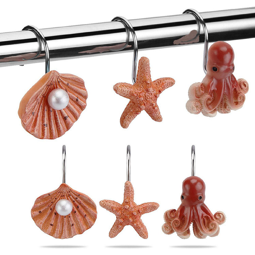 12 PCS Seashell Shower Curtain Hooks for Home and Bathroom (Light Brown) Image