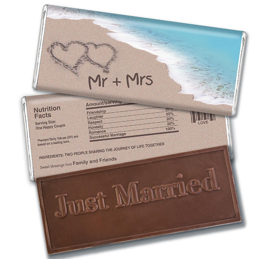 12 Pcs Wedding Candy Party Favors in Bulk Embossed Belgian Chocolate Bars - Beach Image