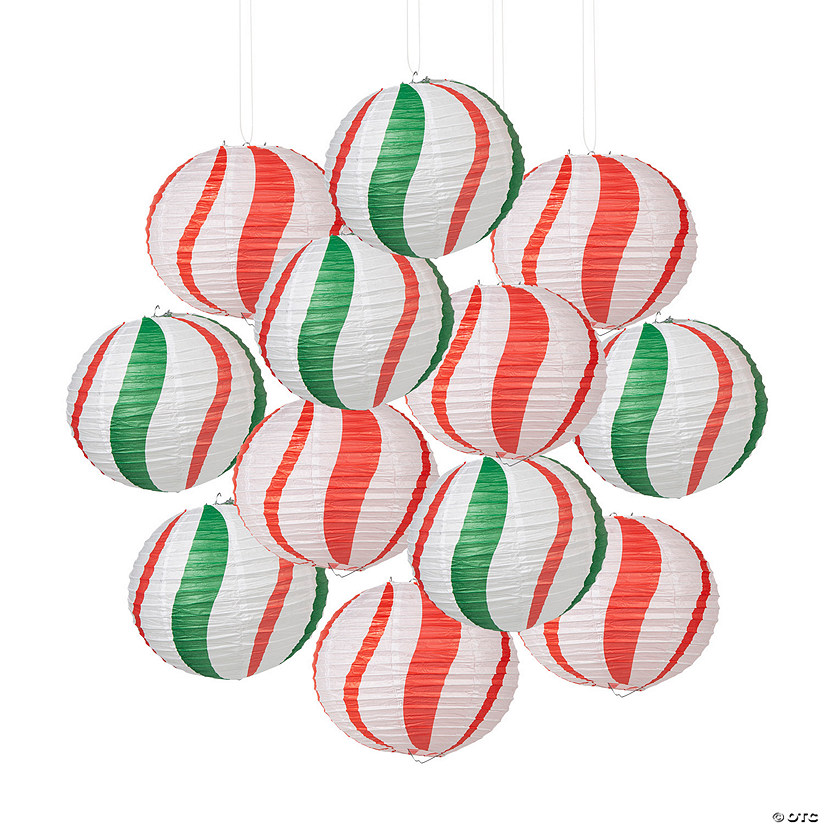 12" Peppermint Candy Cane Balloon Hanging Paper Lanterns - 12 Pc. Image