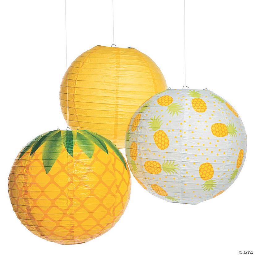12" Pineapple Hanging Paper Lanterns - 3 Pc. Image