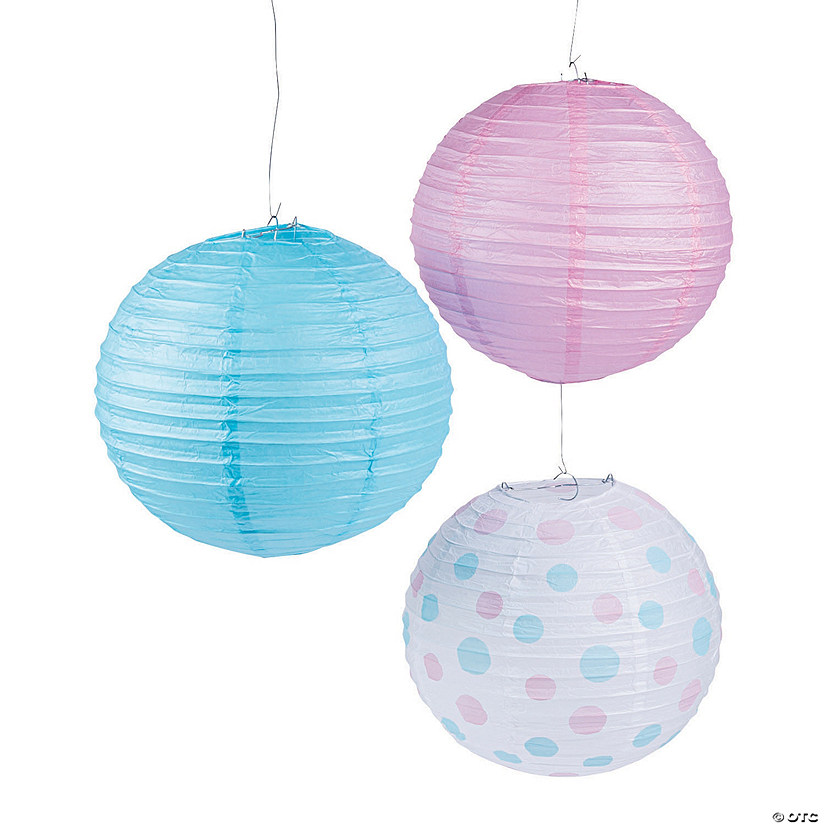 12" Pink & Blue Hanging Paper Lanterns - 3 Pc. Image