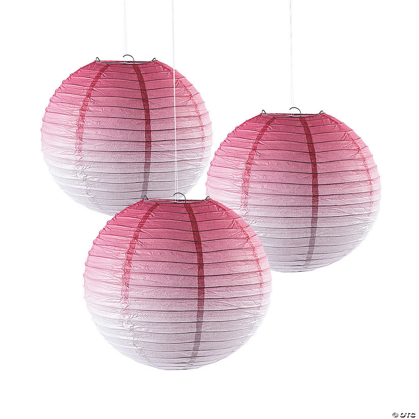 12" Pink Ombre Hanging Paper Lanterns - 3 Pc. Image