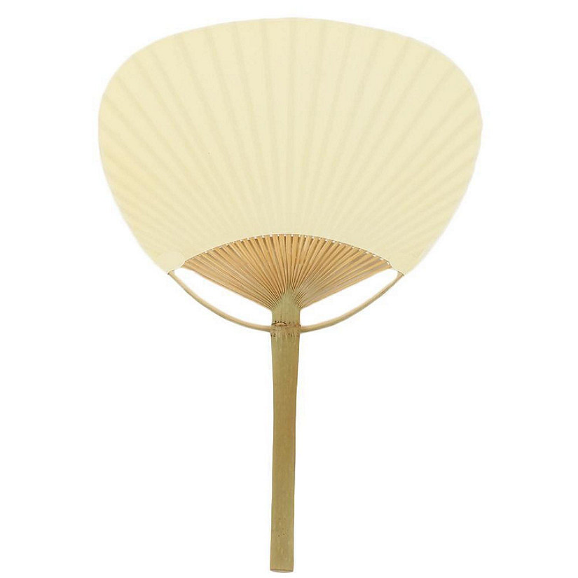 12-PK Ivory Paper Paddle Fans Image