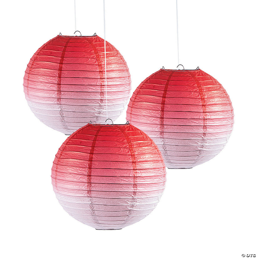 12" Red Ombre Hanging Paper Lanterns - 3 Pc. Image